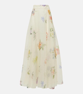 Natura floral linen and silk organza maxi skirt