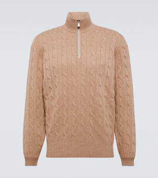 Cable-knit cashmere half-zip sweater