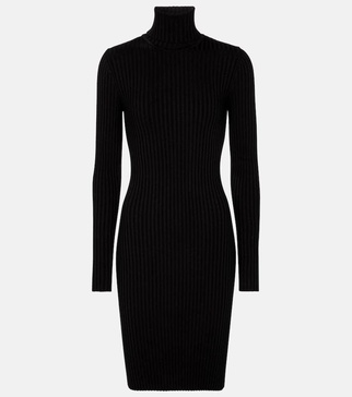 Ribbed-knit wool and cotton minidress