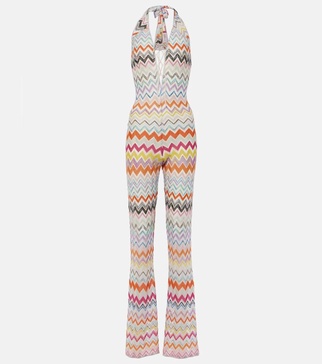 Zigzag halterneck lamé jumpsuit