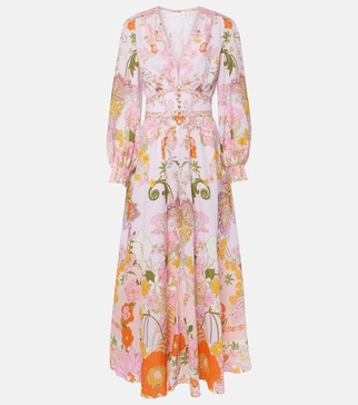 Embellished floral linen maxi dress