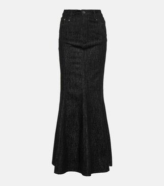 Flared denim maxi skirt