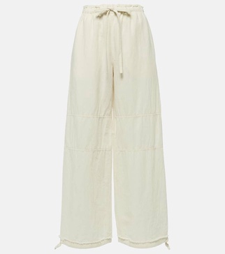 Mid-rise cotton and linen wide-leg pants