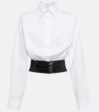 Belted cotton poplin shirt