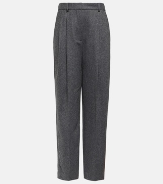 Pleated wool-blend straight pants 