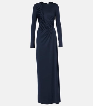 Asymmetric ruched jersey gown