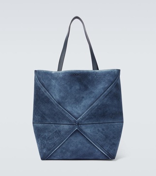 Puzzle Fold Large suede tote bag