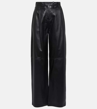 Pleated leather wide-leg pants