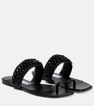 Amoure Flat embellished raffia sandals