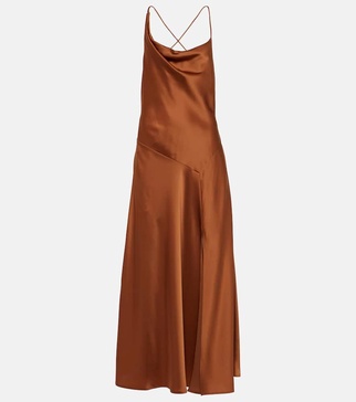 Asymmetric satin maxi dress