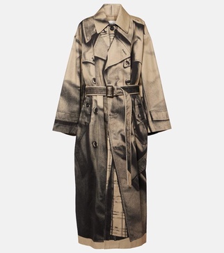 Printed oversized cotton trench coat