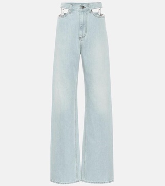 Cutout high-rise wide-leg jeans