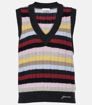 Striped cable-knit wool-blend sweater vest