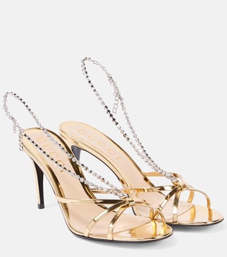 Embellished metallic leather sandals