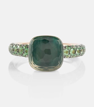 Nudo 18kt rose and white gold ring with malachite, prasiolite, and tsavorite