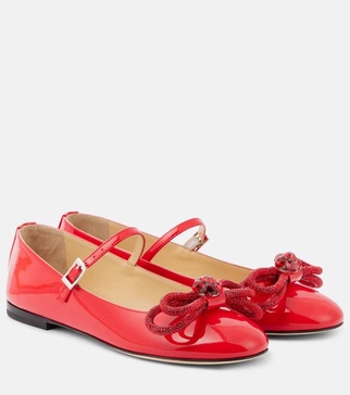 Bow-detail patent leather Mary Jane flats