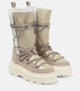 Leather shearling-trimmed snow boots