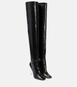 Snake-effect leather over-the-knee boots