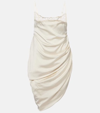 La Saudade Embroidered satin slip dress