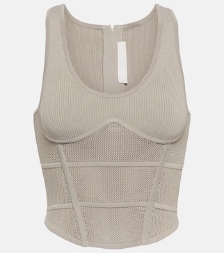 Cropped ribbed-knit bustier