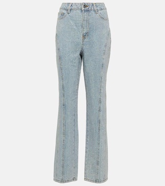 Embellished high-rise straight jeans