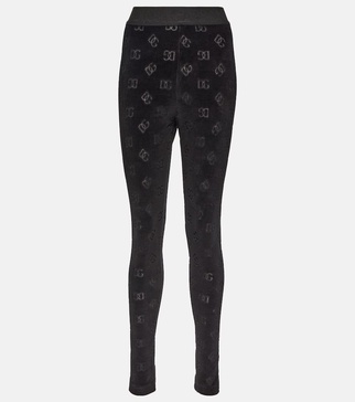 Logo high-rise cotton velvet leggings