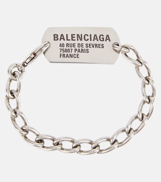 Logo tag brass chain bracelet