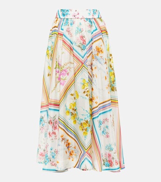 Halcyon floral silk midi skirt