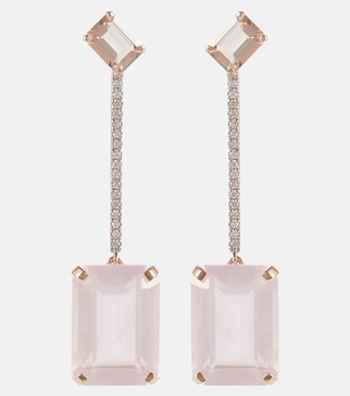 14kt gold earrings with morganite, quartz and diamonds