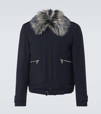 Faux fur-trimmed wool-blend blouson