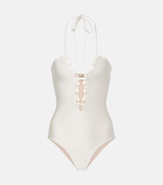 Embellished halterneck swimsuit