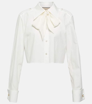 Tie-front cotton poplin blouse