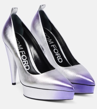 Metallic leather platform pumps