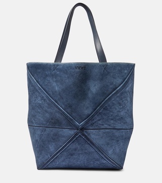 Puzzle Fold Large suede tote bag