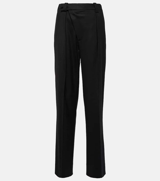 Asymmetric wool-blend straight pants 