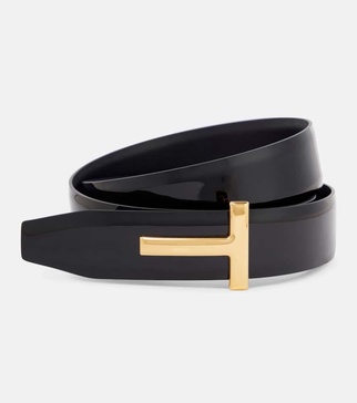 Monogram patent leather belt