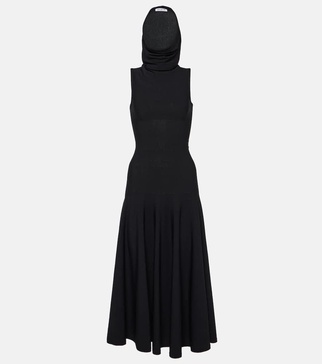 Hooded jersey midi dress