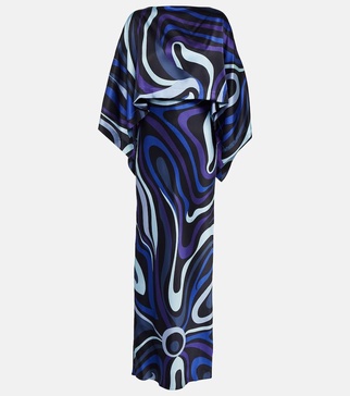 Marmo printed silk twill long dress