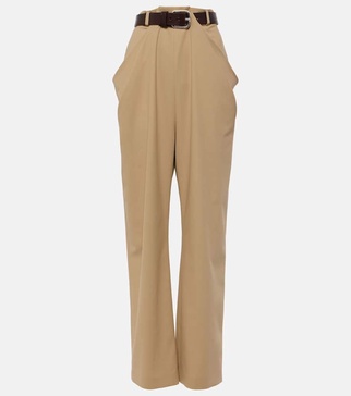 Draped cotton twill straight pants