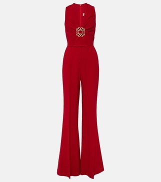 Gathered embellished cady jumpsuit