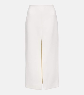 Front-slit wool-blend midi skirt