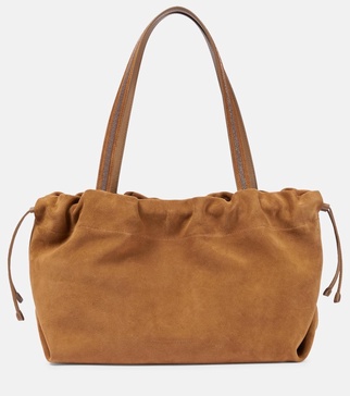 Leather-trimmed suede tote bag