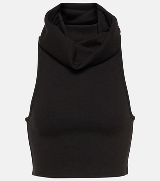 Hooded cotton-blend crop top