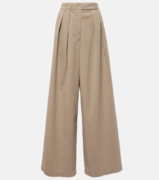 Pleated cotton wide-leg pants