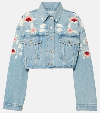 Lena embroidered cropped denim jacket