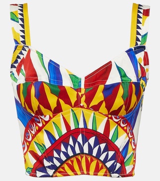 Carretto print silk blend crop top