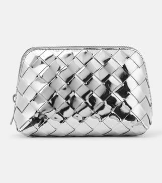 Intrecciato metallic leather pouch 