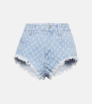 High-rise eyelet denim micro shorts