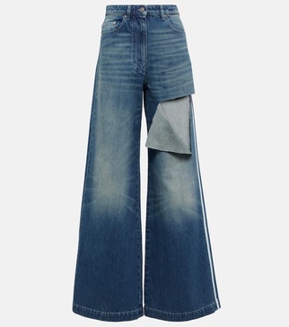 Distressed high-rise wide-leg jeans