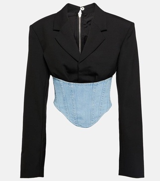 Wool and denim bustier blazer